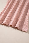 Peach Blossom Sunflower Mesh Bubble Sleeve Waffle Knit Top-Tops-MomFashion