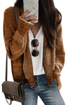 Brown Chunky Waffle Knit Oversized Collar Cardigan-Tops-MomFashion