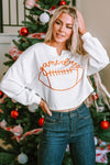 Bright White Game Day Lettering Rugby Notched Neck Sweatshirt-Tops-MomFashion