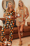 Orange Leopard Print Long Sleeve Shirt and Shorts Pajama Set-Loungewear & Sleepwear/Sleepwear-MomFashion