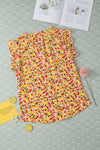 Yellow Floral Print Flutter Sleeve V Neck Tank Top-Tops-MomFashion