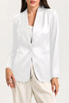 White Collared Neck Single Breasted Blazer with Pockets-Outerwear-MomFashion