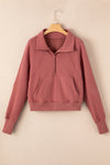 Brown Zip Up Stand Collar Ribbed Thumbhole Sleeve Sweatshirt-Tops-MomFashion