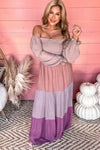 Multicolour Smocked Bubble Sleeve Colorblock Tiered Maxi Dress-Dresses-MomFashion