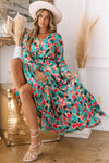 Multicolor Bohemia Print V Neck Ruffle Long Sleeve Maxi Dress-Dresses-MomFashion