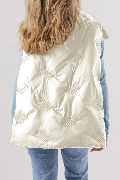 White Quilted High Neck Zip Up Jacket Vest-Outerwear/Vests-MomFashion