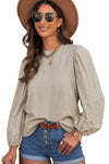 Billowed Sleeve Crew Neck Blouse-Tops-MomFashion