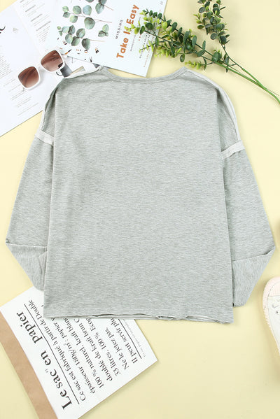 Gray Pocketed Oversized Drop Sleeve Top-Tops-MomFashion