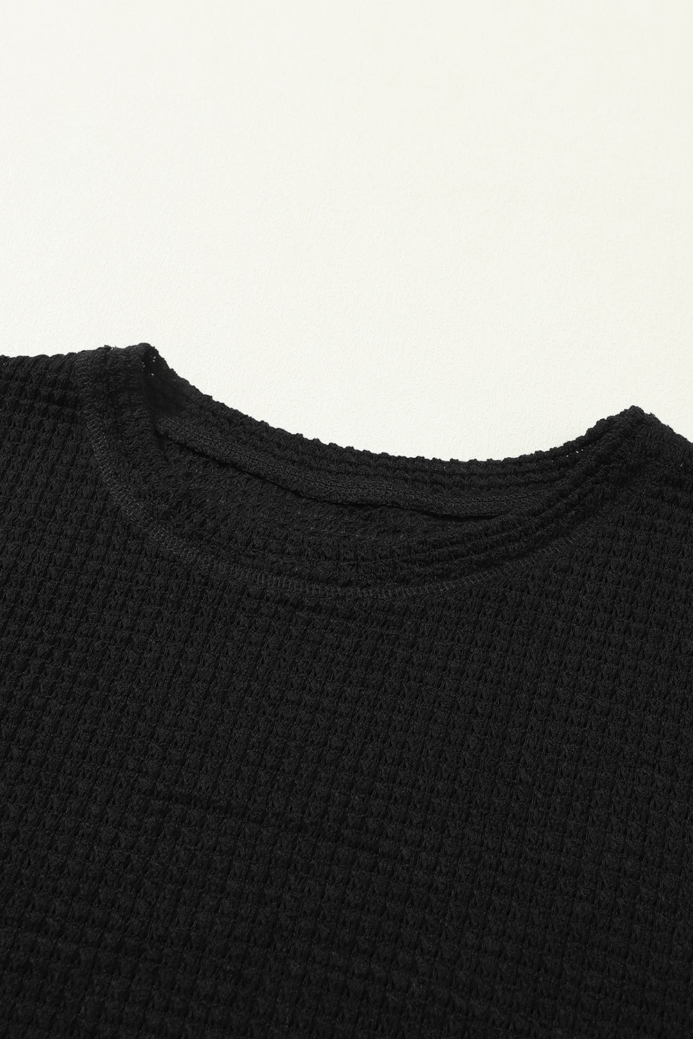 Black Waffle Knit High Slits Oversized Top-Tops-MomFashion