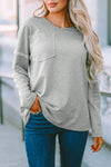 Gray Pocketed Oversized Drop Sleeve Top-Tops-MomFashion