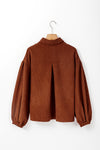 Coffee Textured Corduroy Puff Sleeve Shacket-Outerwear-MomFashion