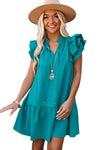 Green Tiered Ruffled Sleeves Mini Dress with Pockets-Dresses-MomFashion