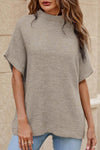 Apricot High Neck Short Bat Sleeve Sweater-Tops-MomFashion