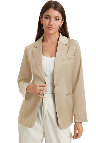 Apricot Pocketed Single Button Lapel Neck Blazer-Outerwear-MomFashion