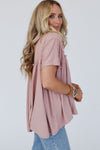 Light Pink Ruffled Trim Loose Babydoll Tee-Tops-MomFashion