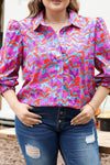 Multicolour Plus Size Floral Print Ruffled Puff Sleeve Shirt-Plus Size-MomFashion