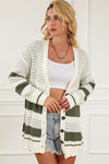 Green Colorblock Textured Knit Buttoned Cardigan-Tops-MomFashion