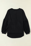 Black Faux Knit Jacquard Puffy Long Sleeve Top-Tops-MomFashion