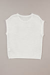 White Hollow Out Knit Cap Sleeve Sweater-Tops-MomFashion