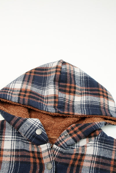 Plaid Pattern Sherpa Lined Hooded Shacket-Outerwear-MomFashion