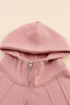 Pink Quarter Zip Kangaroo Pocket Hoodie-Tops-MomFashion