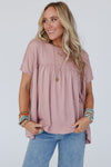 Light Pink Ruffled Trim Loose Babydoll Tee-Tops-MomFashion