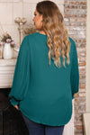 Green Pleated Bubble Sleeve Plus Size Blouse-Plus Size-MomFashion