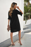 Black Ruffled Sleeve Shift Dress-Dresses-MomFashion