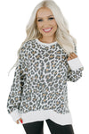 White Printed Solid Trim Leopard Print Top-Tops-MomFashion