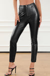 Black PU Leather Zipped High Waist Skinny Pants-Bottoms-MomFashion