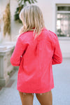 Pink Buttoned Flap Pocket Corduroy Jacket-Outerwear-MomFashion