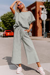 Gray Textured Loose Fit T Shirt and Drawstring Pants Set-Loungewear-MomFashion