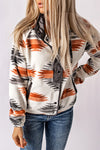 Gray Western Aztec Snap Buttoned Fleece Jacket-Outerwear-MomFashion