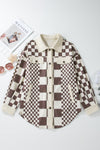 Brown Checkered Print Patchwork Corduroy Shacket-Outerwear/Jackets-MomFashion