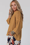 Brown Slouchy Textured Knit Loose Sweater-Tops-MomFashion