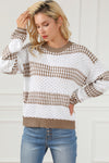 Multicolour Vertical Stripes Two Tones Drop Shoulder Sweater-Tops-MomFashion