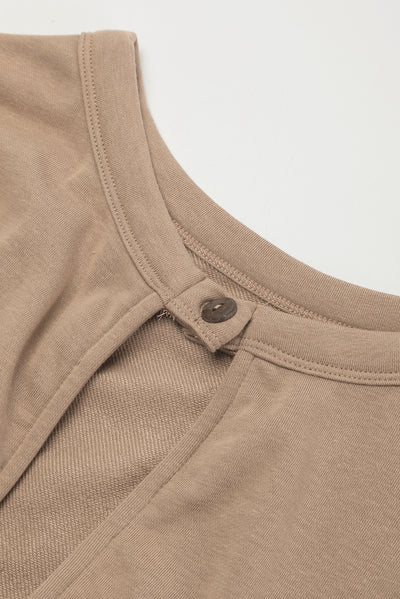 Light French Beige Cap Sleeve Open Back Drawstring Jogger Jumpsuit-Bottoms-MomFashion