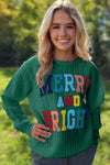 Blackish Green Merry And Bright Cable Knit Pullover Sweatshirt-Tops-MomFashion