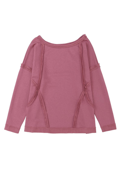 Exposed Seam Drop Shoulder Raw Hem Oversized Sweatshirt-Tops-MomFashion