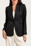 Black Collared Neck Single Breasted Blazer with Pockets-Outerwear-MomFashion