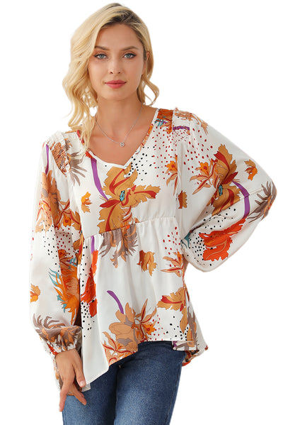 Multicolour Floral Print V Neck Babydoll Blouse-Tops-MomFashion