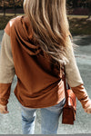 Chestnut Contrast Sleeves Patchwork Colorblock Hoodie-Tops-MomFashion