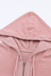 Pink Flap Pocket Drawstring Hood Zip Up Jacket-Outerwear-MomFashion