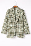 Khaki Plaid Print Lapel Collar Buttoned Blazer-Outerwear-MomFashion