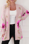 Floral Print Pocketed Open Front Cardigan-Tops-MomFashion