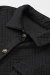 Black Retro Quilted Flap Pocket Button Shacket-Outerwear-MomFashion