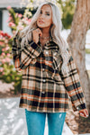 Orange Geometric Plaid Print Pocketed Shacket-Outerwear-MomFashion