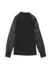 Black Striped Mesh Long Sleeve Crewneck Ribbed Top-Tops-MomFashion