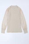 Apricot Striped Mesh Long Sleeve Crewneck Ribbed Top-Tops-MomFashion