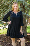 Black Plus Size Ruffled Trim 3/4 Sleeve Dress-Plus Size-MomFashion